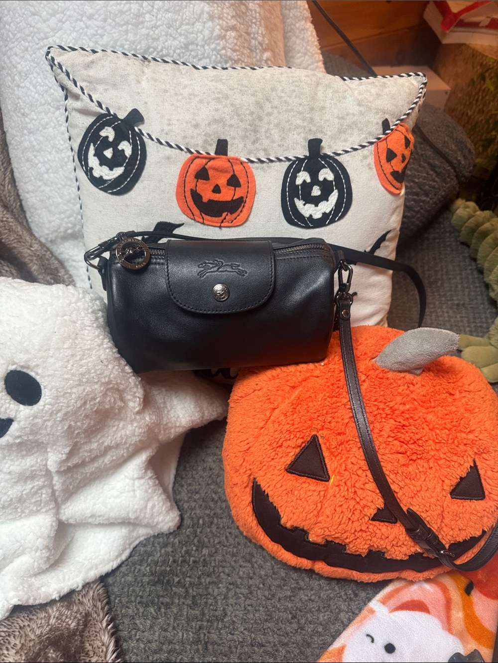 Longchamp Black Leather Small Crossbody Bag